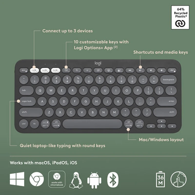 Logitech K380s Wireless Slim TKL Keyboard with Customizable Shortcuts - Tonal Graphite
