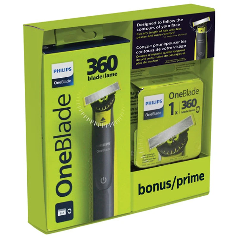 Ensemble des Fêtes avec tondeuse pour le visage OneBlade 360 de Philips (QP2724BP) et lame 360 en prime