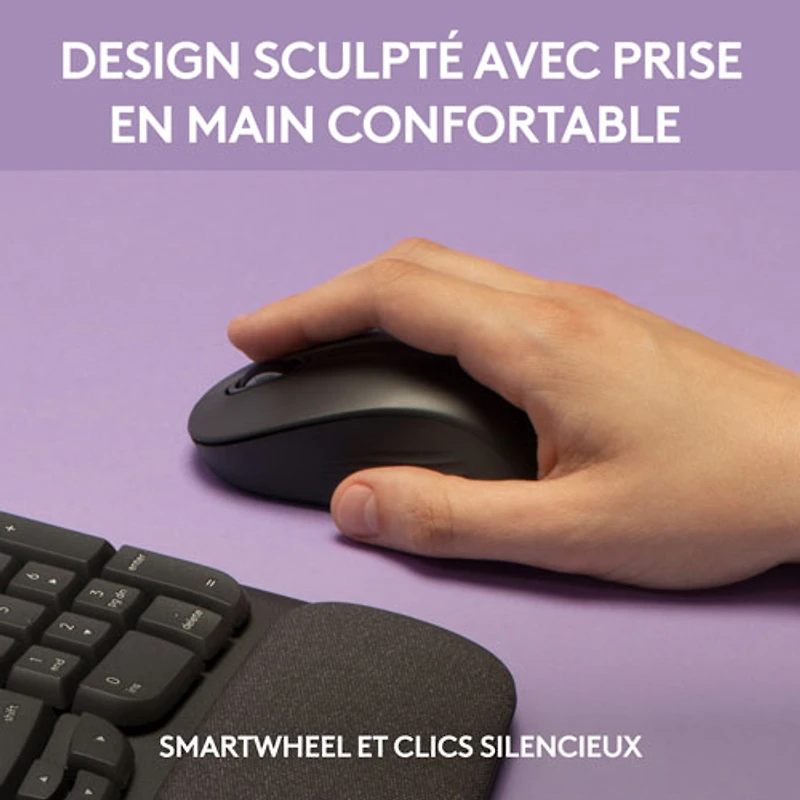 Ensemble avec clavier ergonomique sans fil et souris optique sans fil Wave Keys MK670 de Logitech - Graphite - Français