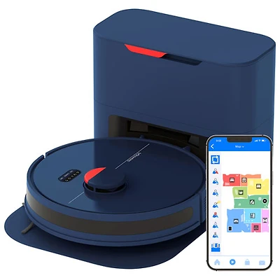 Aspirateur robot-vadrouille connecté Wi-Fi à vidage automatique Dustin de Bobsweep - Bleu marine