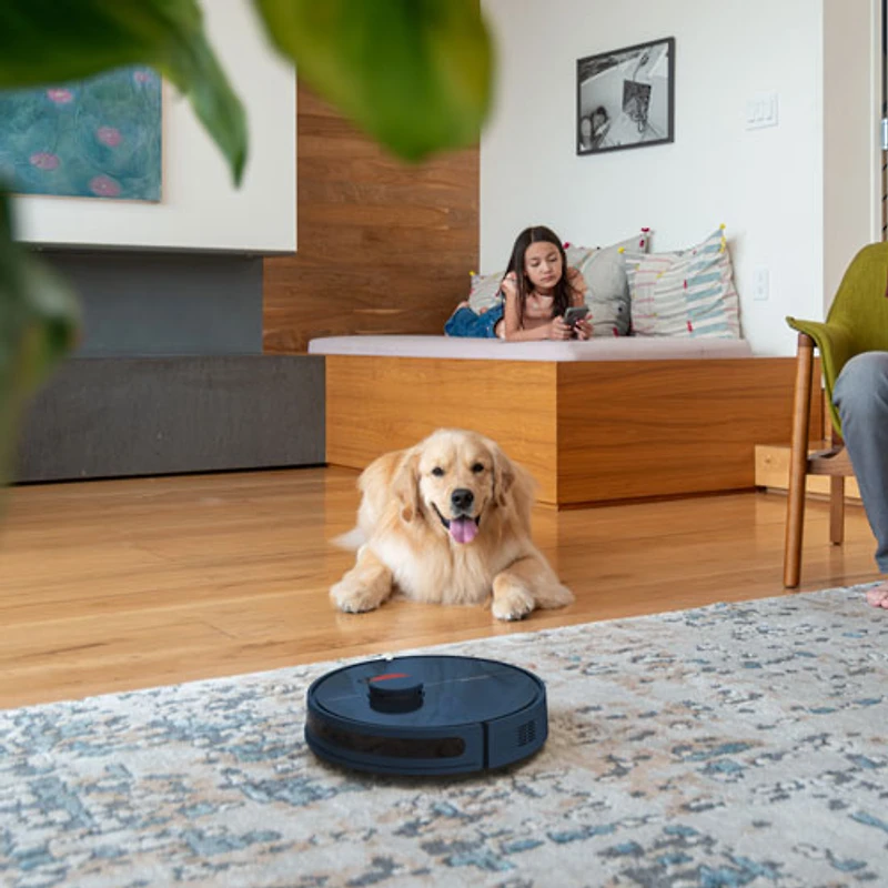 Aspirateur robot-vadrouille connecté Wi-Fi à vidage automatique Dustin de Bobsweep - Bleu marine