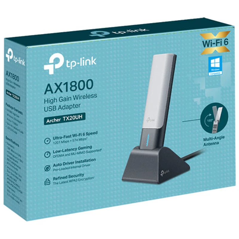 Adaptateur sans fil Wi-Fi 6 à gain élevé Archer AX1800 de TP-Link (TX20UH)