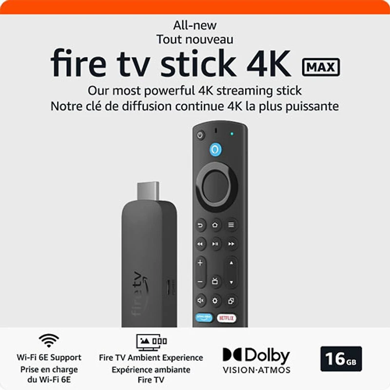 Clé de diffusion multimédia en continu Fire TV Stick 4K Max (2023) avec télécommande vocale Alexa