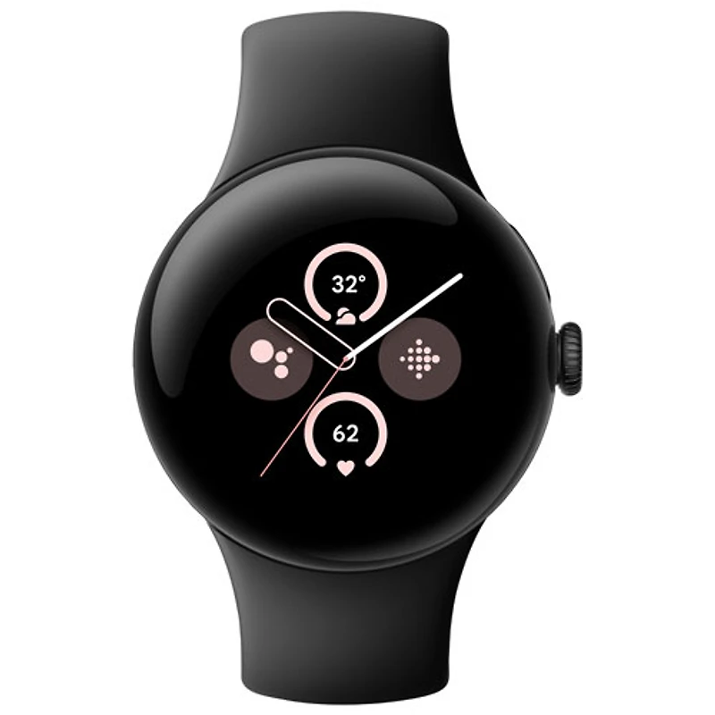 Montre Pixel Watch 2 (GPS) de Google avec boîtier en aluminium noir de 40 mm et bracelet sport noir