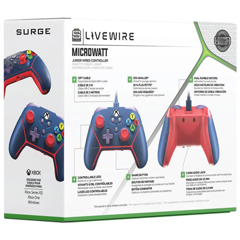 Manette Livewire Microwatt de Surge pour Xbox Series X|S/Xbox One - Bleu
