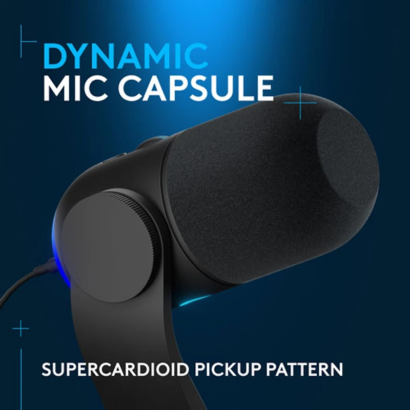 Microphone de jeu USB Yeti GX à éclairage RVB LIGHTSYNC de Logitech - Noir