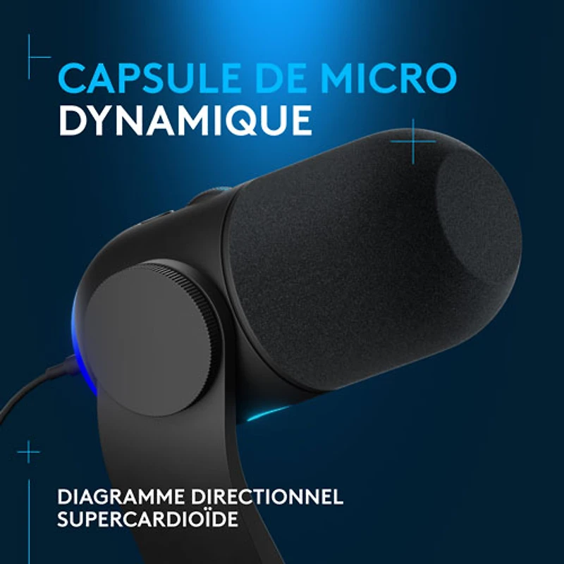 Microphone de jeu USB Yeti GX à éclairage RVB LIGHTSYNC de Logitech - Noir