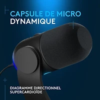 Microphone de jeu USB Yeti GX à éclairage RVB LIGHTSYNC de Logitech - Noir