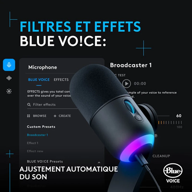 Microphone de jeu USB Yeti GX à éclairage RVB LIGHTSYNC de Logitech - Noir