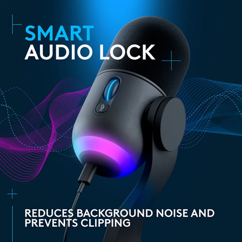 Microphone de jeu USB Yeti GX à éclairage RVB LIGHTSYNC de Logitech - Noir