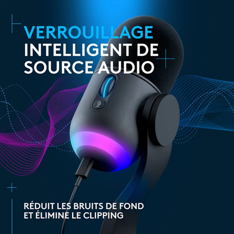 Microphone de jeu USB Yeti GX à éclairage RVB LIGHTSYNC de Logitech - Noir