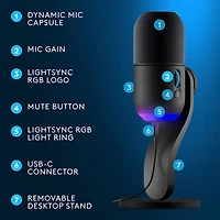 Microphone de jeu USB Yeti GX à éclairage RVB LIGHTSYNC de Logitech - Noir
