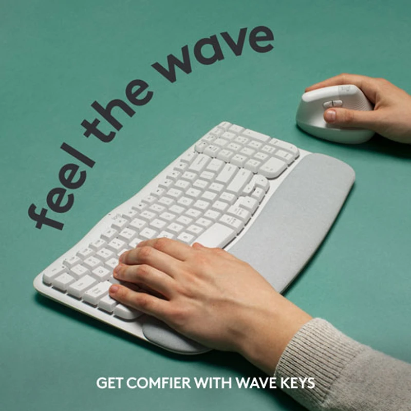 Clavier ergonomique sans fil Wave Keys de Logitech - Blanc cassé