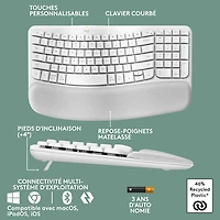 Clavier ergonomique sans fil Wave Keys de Logitech - Blanc cassé