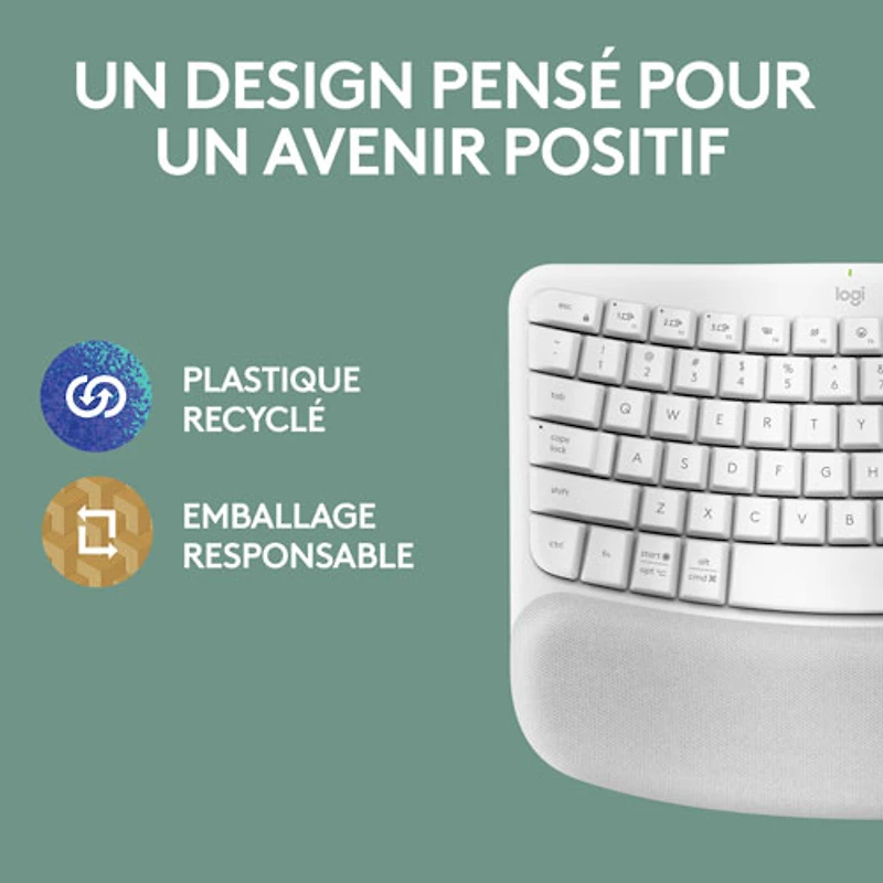 Clavier ergonomique sans fil Wave Keys de Logitech - Blanc cassé