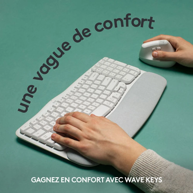 Clavier ergonomique sans fil Wave Keys de Logitech - Blanc cassé