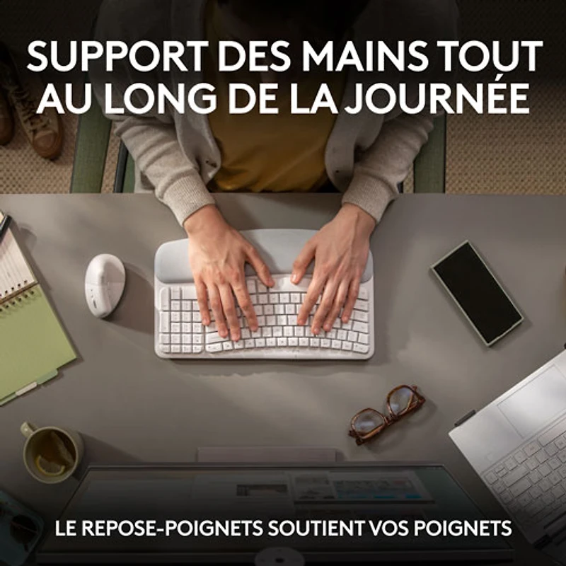 Clavier ergonomique sans fil Wave Keys de Logitech - Blanc cassé