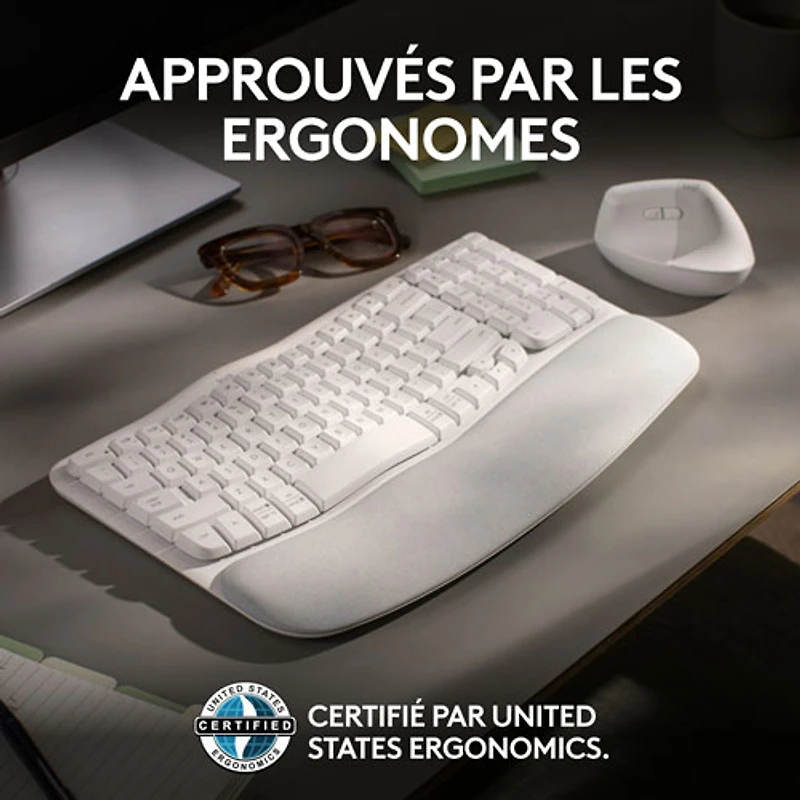 Clavier ergonomique sans fil Wave Keys de Logitech - Blanc cassé