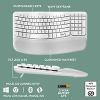 Clavier ergonomique sans fil Wave Keys de Logitech - Blanc cassé