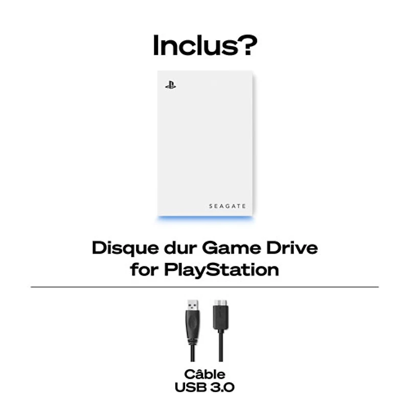 Disque dur externe USB 3.0 de 2 To de Seagate pour PlayStation (STLV2000101) - Blanc