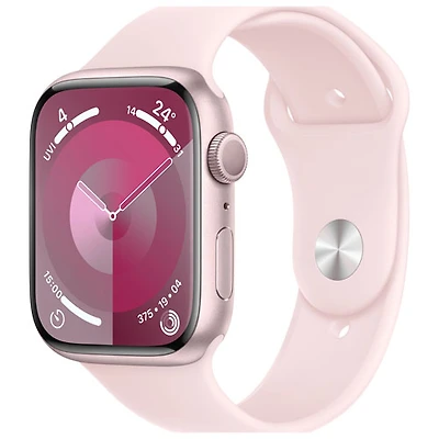 Apple Watch Series 9 (GPS) avec boîtier de 45 mm en aluminium rose et bracelet sport rose - Moyen/Grand 160-210 mm