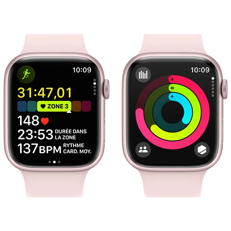 Apple Watch Series 9 (GPS) avec boîtier de 45 mm en aluminium rose et bracelet sport rose - Moyen/Grand 160-210 mm