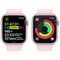 Apple Watch Series 9 (GPS) avec boîtier de 45 mm en aluminium rose et bracelet sport rose - Moyen/Grand 160-210 mm