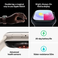 Apple Watch Series 9 (GPS + Cellular) avec boîtier de 45 mm en aluminium minuit et bracelet sport minuit - Petit/Moyen 140-190 mm