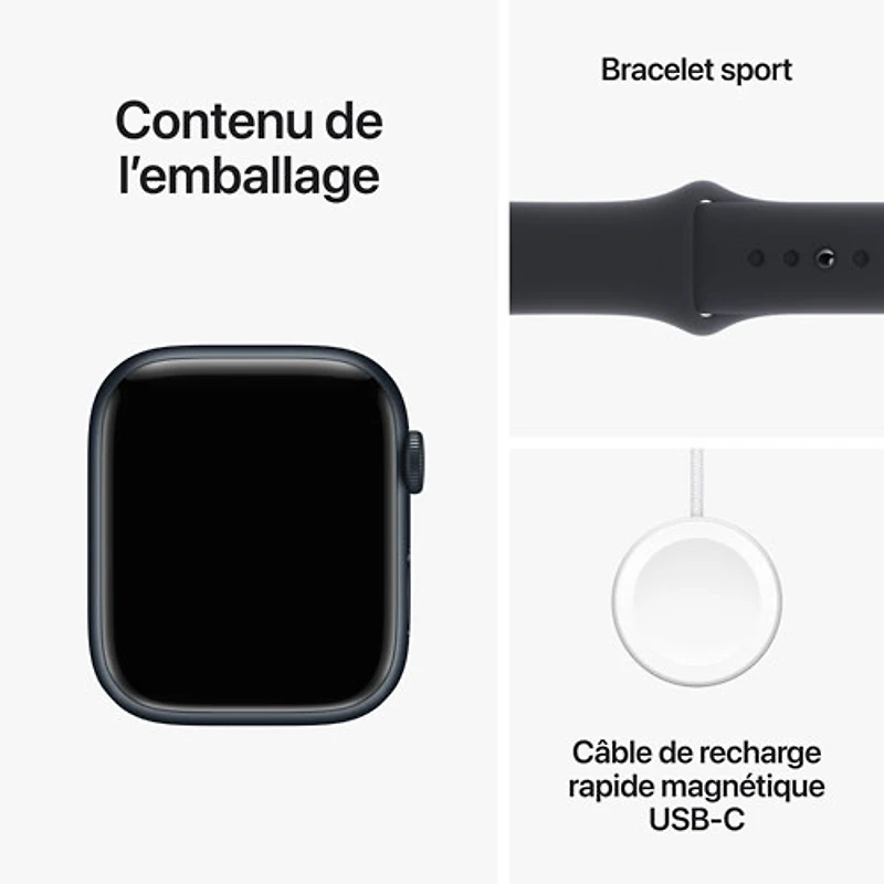 Apple Watch Series 9 (GPS + Cellular) avec boîtier de 45 mm en aluminium minuit et bracelet sport minuit - Moyen/Grand 160-210 mm