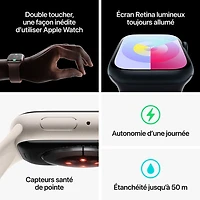 Apple Watch Series 9 (GPS + Cellular) avec boîtier de 45 mm en aluminium minuit et bracelet sport minuit - Moyen/Grand 160-210 mm