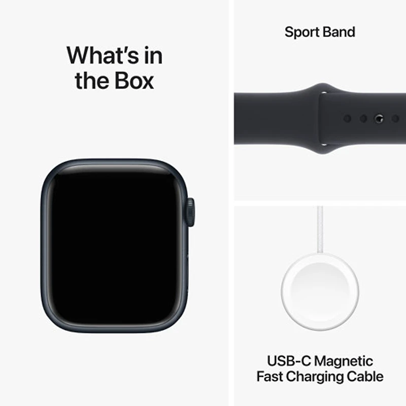 Apple Watch Series 9 (GPS + Cellular) avec boîtier de 45 mm en aluminium minuit et bracelet sport minuit - Moyen/Grand 160-210 mm