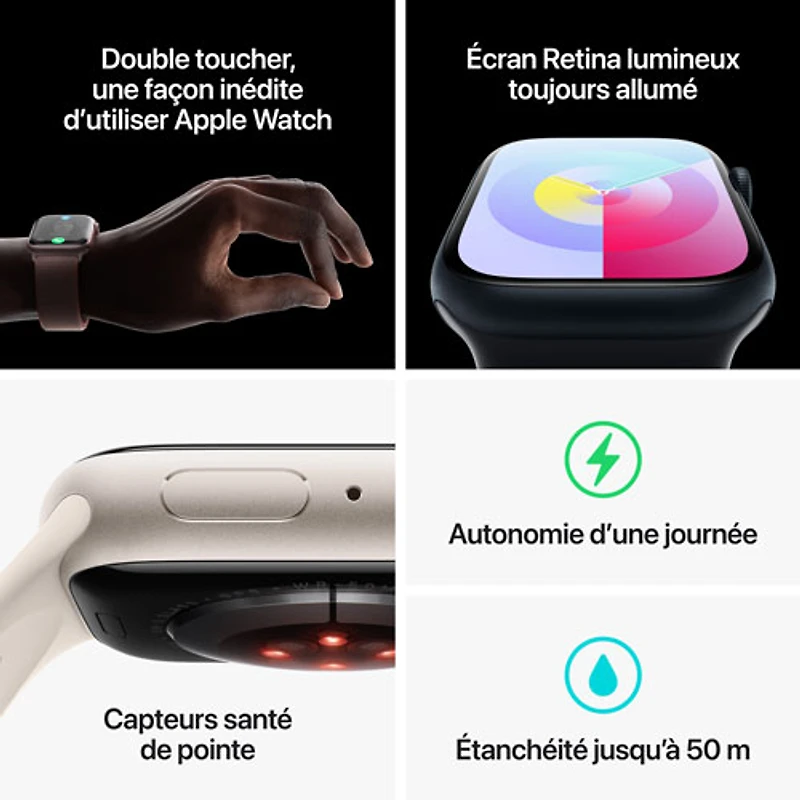 Apple Watch Series 9 (GPS) avec boîtier de 41 mm en aluminium comète et bracelet sport comète - Petit/Moyen 130-180 mm