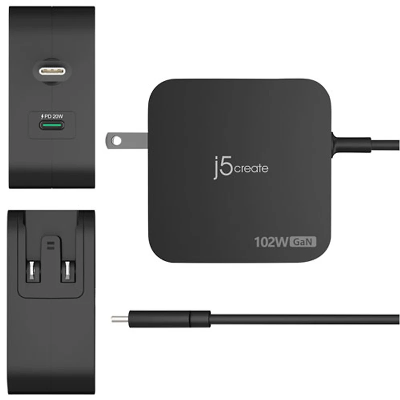 j5create 102W 2-Port PD USB-C Wall Charger (JUP25102) - Black