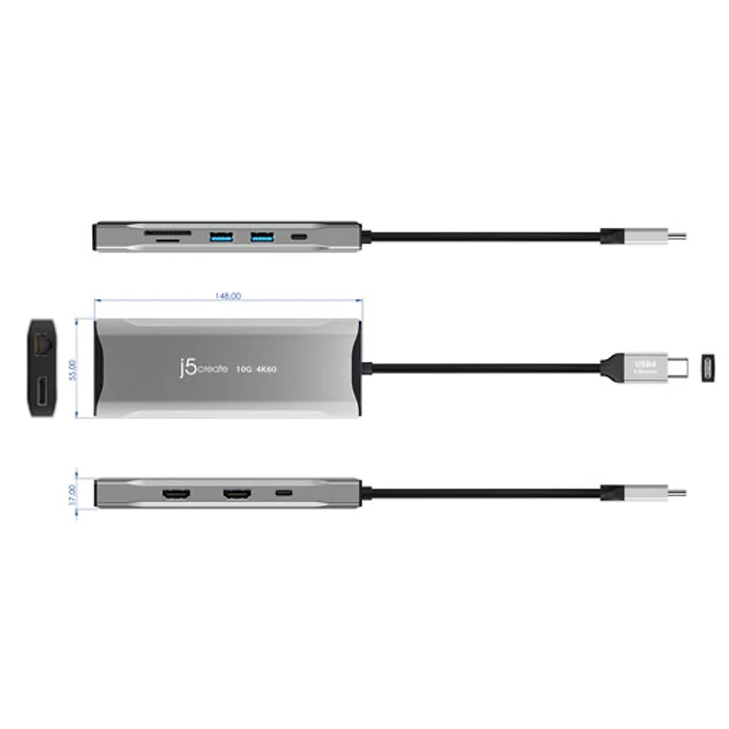 j5create Elite Triple-Monitor USB-C Mini Dock (JCD397) - Space Grey