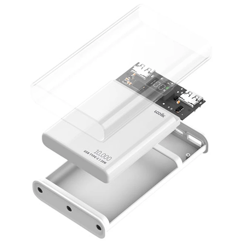 LOGiiX Piston Power 10000 mAh Power Bank with Wireless Charging - White