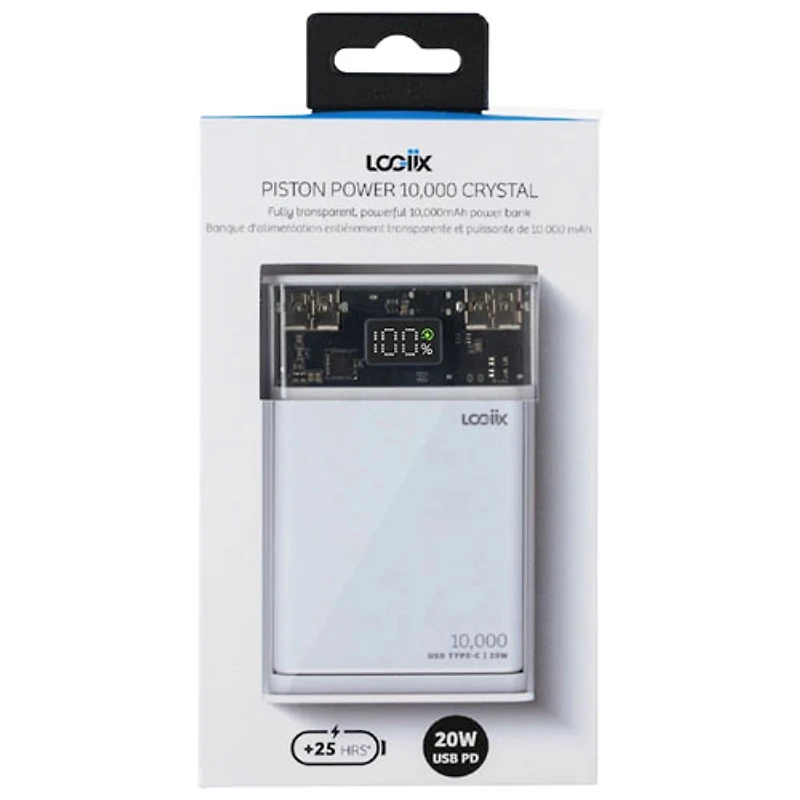 LOGiiX Piston Power 10000 mAh Power Bank with Wireless Charging - White