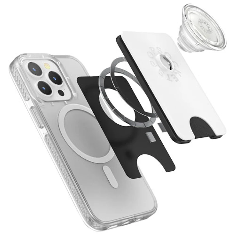 PopSockets MagSafe PopWallet+ (Plus) Universal Cell Phone Expanding Grip & Stand - White/Clear