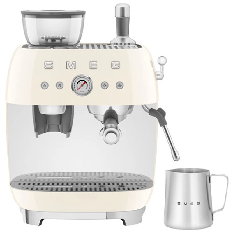 Smeg Manual Espresso Coffee Machine with Frother & Coffee Grinder - Crema