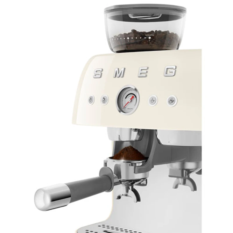 Smeg Manual Espresso Coffee Machine with Frother & Coffee Grinder - Crema
