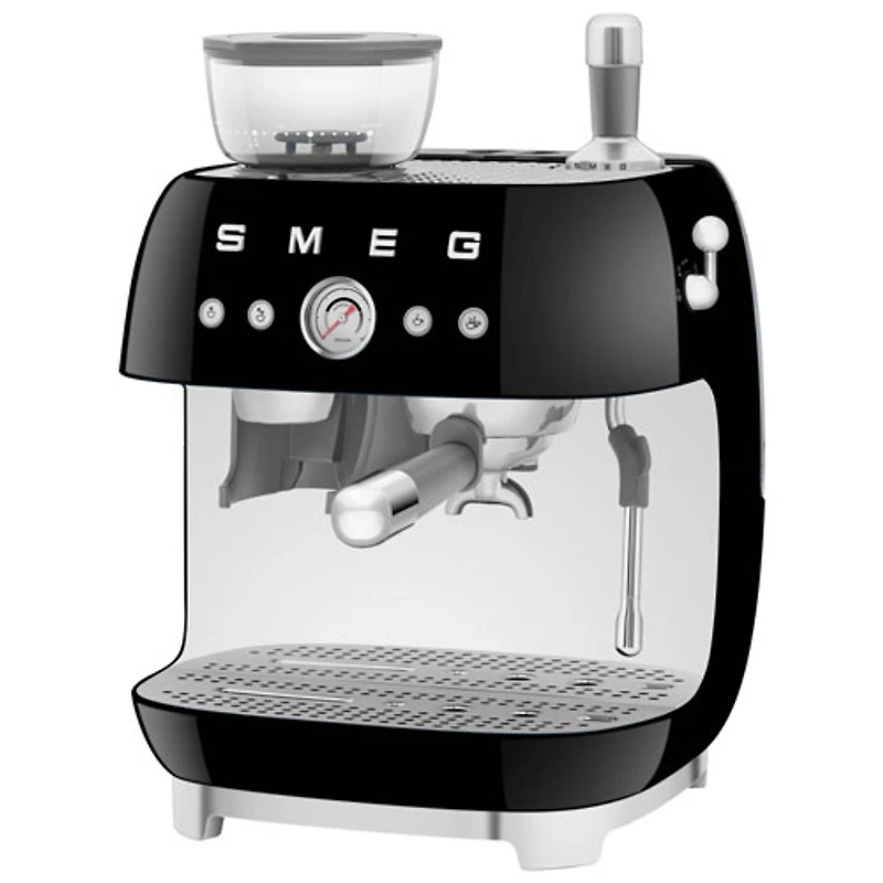 Smeg Manual Espresso Coffee Machine with Frother & Coffee Grinder - Black