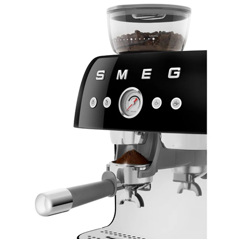 Smeg Manual Espresso Coffee Machine with Frother & Coffee Grinder - Black