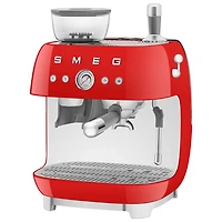 Machine à espresso manuelle de Smeg avec mousseur et moulin à café - Rouge