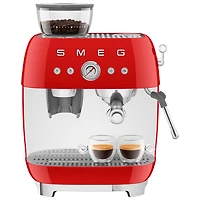 Machine à espresso manuelle de Smeg avec mousseur et moulin à café - Rouge