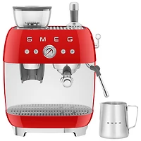 Machine à espresso manuelle de Smeg avec mousseur et moulin à café - Rouge