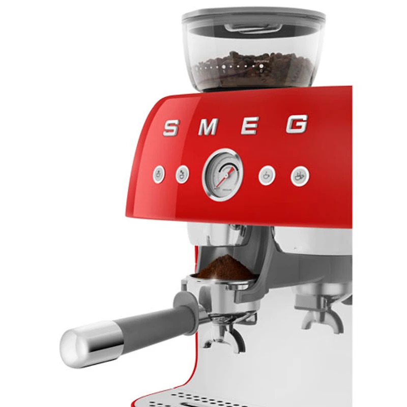 Machine à espresso manuelle de Smeg avec mousseur et moulin à café - Rouge