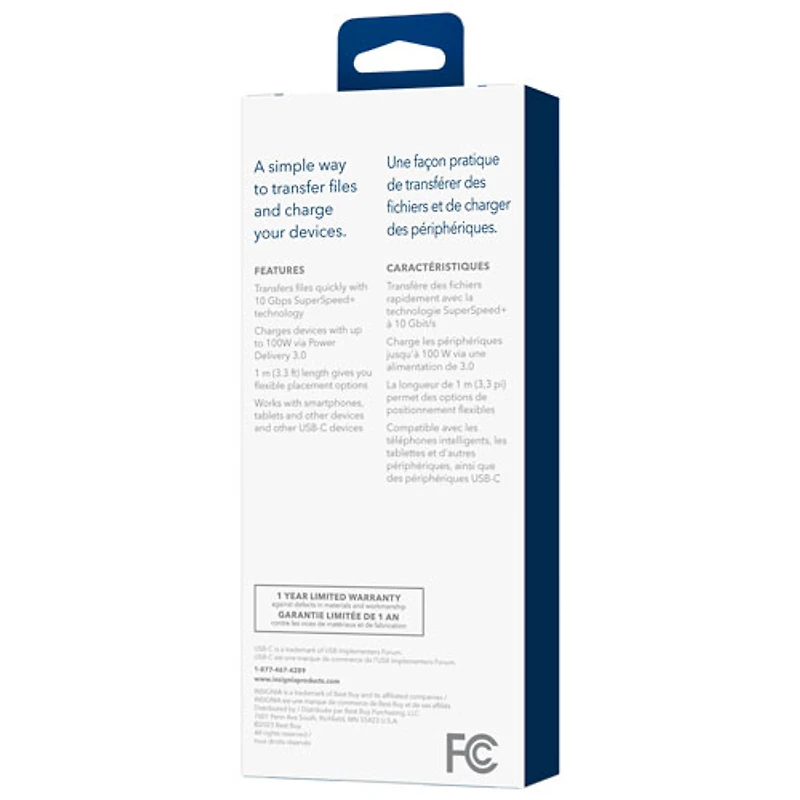 Câble de chargement USB-C à USB-C 1 m (3,3 pi) 100 W 10 Gb/s d'Insignia (NS-PCKCC3-C)