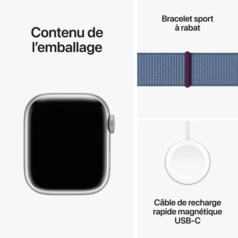 Apple Watch Series 9 (GPS + Cellular) avec boîtier de 41 mm en aluminium argenté et bracelet sport à rabat bleu hivernal par Bell - Petit - Financement mensuel