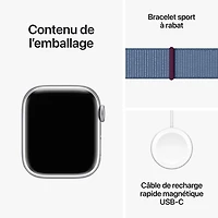 Apple Watch Series 9 (GPS + Cellular) avec boîtier de 41 mm en aluminium argenté et bracelet sport à rabat bleu hivernal par Bell - Petit - Financement mensuel