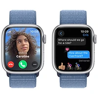 Apple Watch Series 9 (GPS + Cellular) avec boîtier de 41 mm en aluminium argenté et bracelet sport à rabat bleu hivernal par Bell - Petit - Financement mensuel