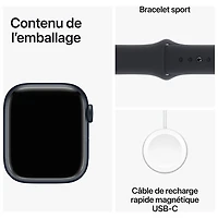 Apple Watch Series 9 (GPS + Cellular) avec boîtier de mm en aluminium minuit et bracelet sport minuit par Rogers - Petit/Moyen